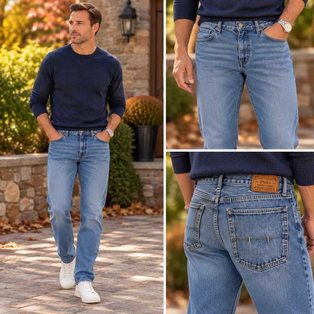 Polo Ralph Lauren Mens Authentic Dungarees Straight Leg Jeans Blue 40x32